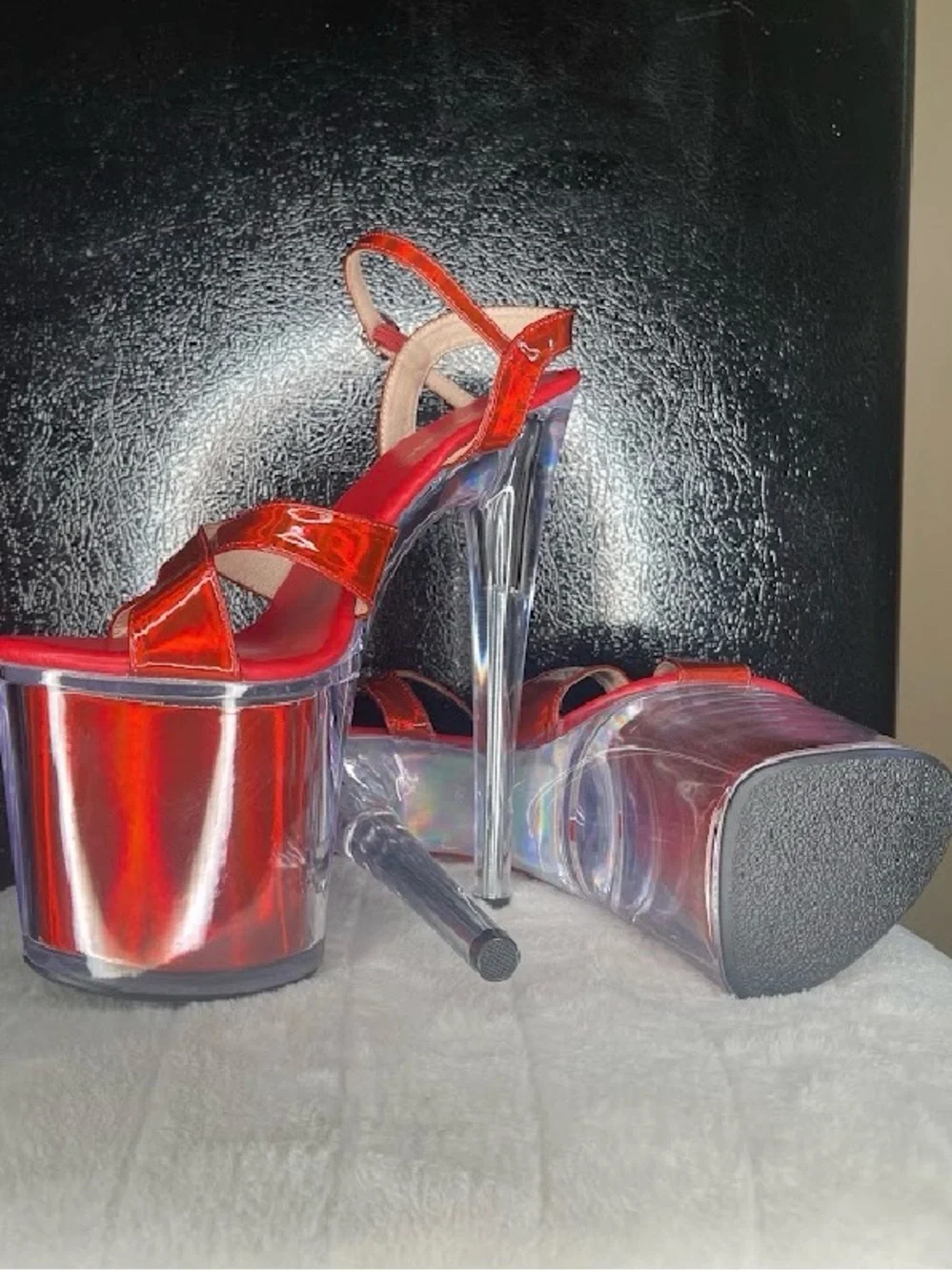 Red Platform Ankle-Strap Heels - Women's Dress Sandals